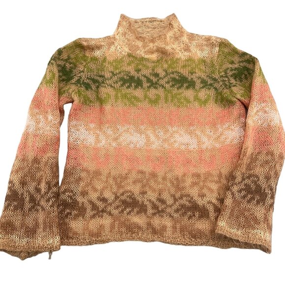 Talbots Sweater Women Medium Brown Coral‎ Stripe Mohair Crochet Cami VTG Fuzzy - Picture 1 of 13